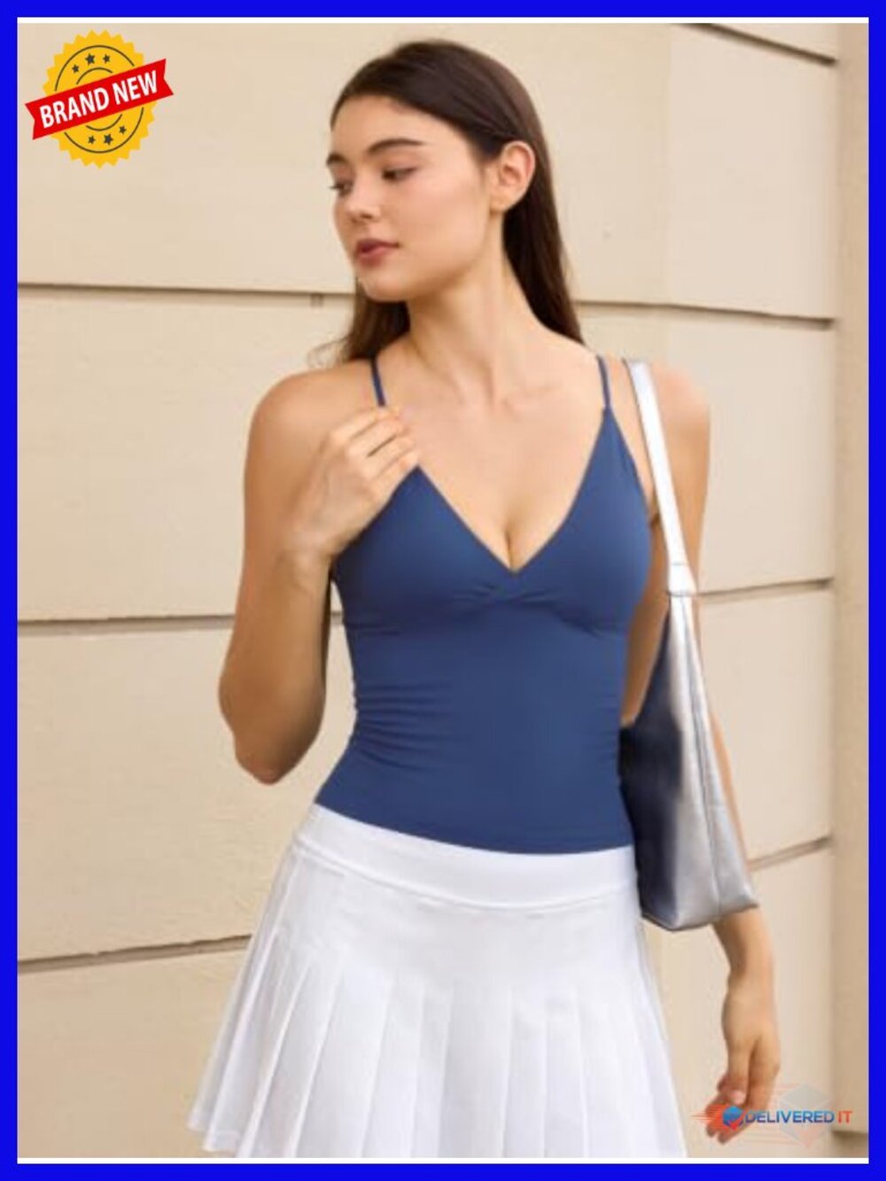 Twist Front Backless Deep V Padded Longline Workout Top | Seamless Movable - Picture 2 of 6